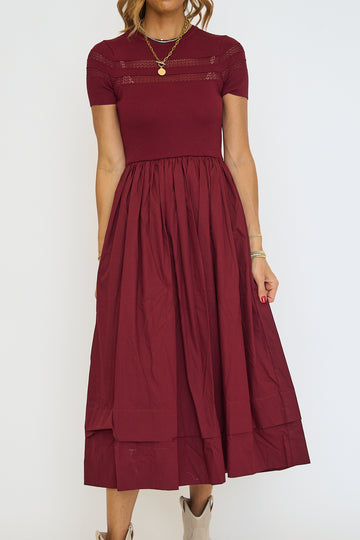 Sheer Trim Midi Dress - Oxblood
