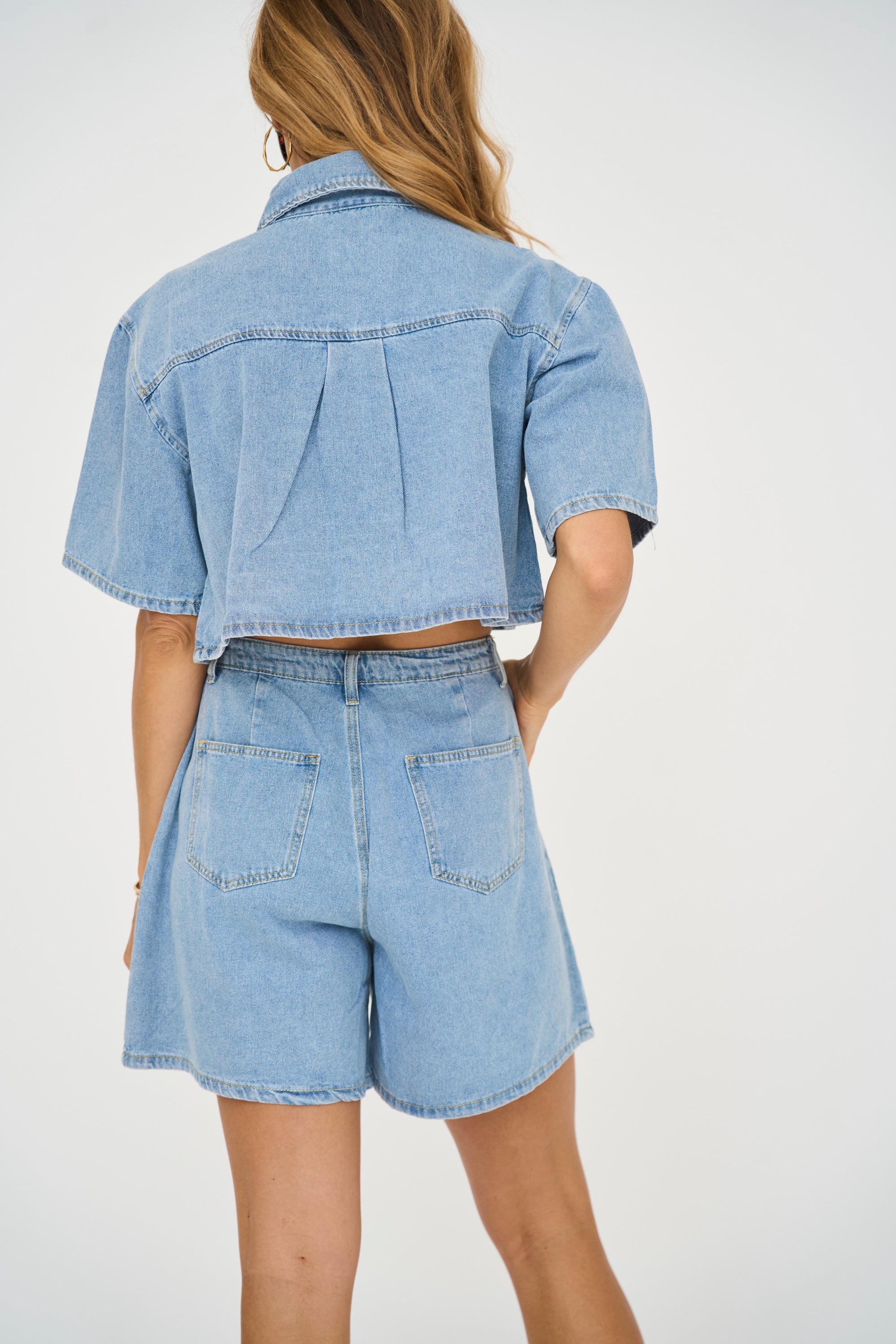 Crop Denim Short Set