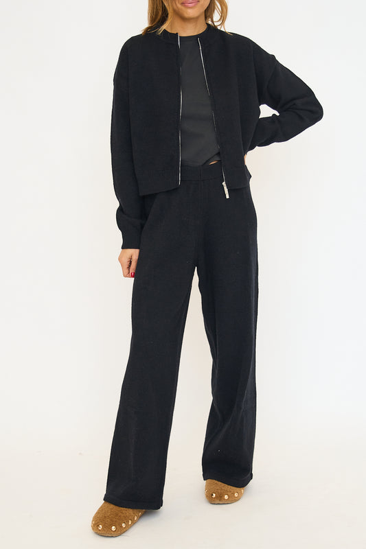 Knit Zip Up Cardigan and Long Pant Set
