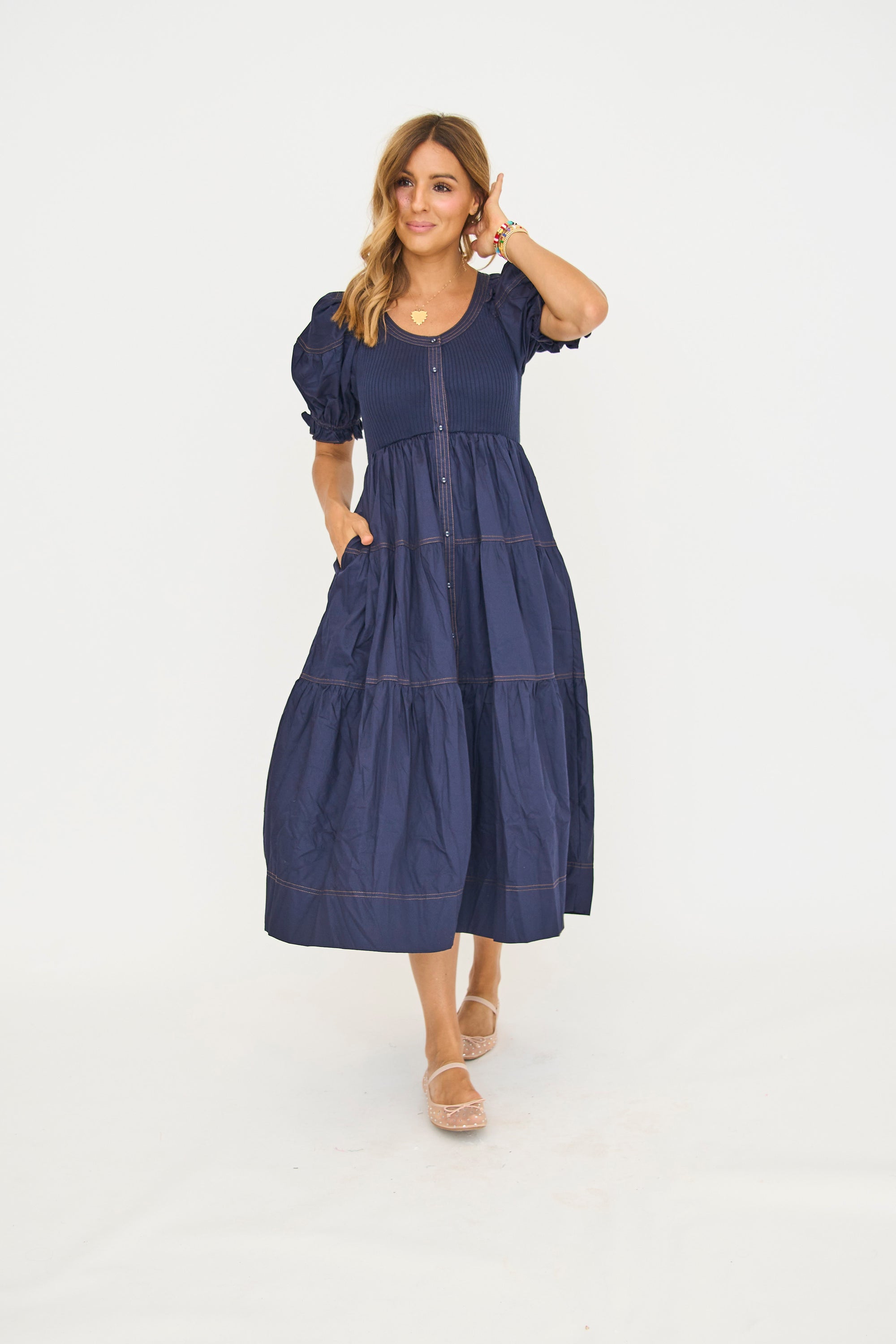 Kora Navy Midi Dress