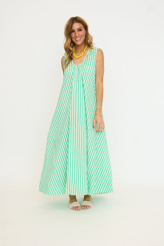 Seersucker Stripe Scoop Maxi Dress