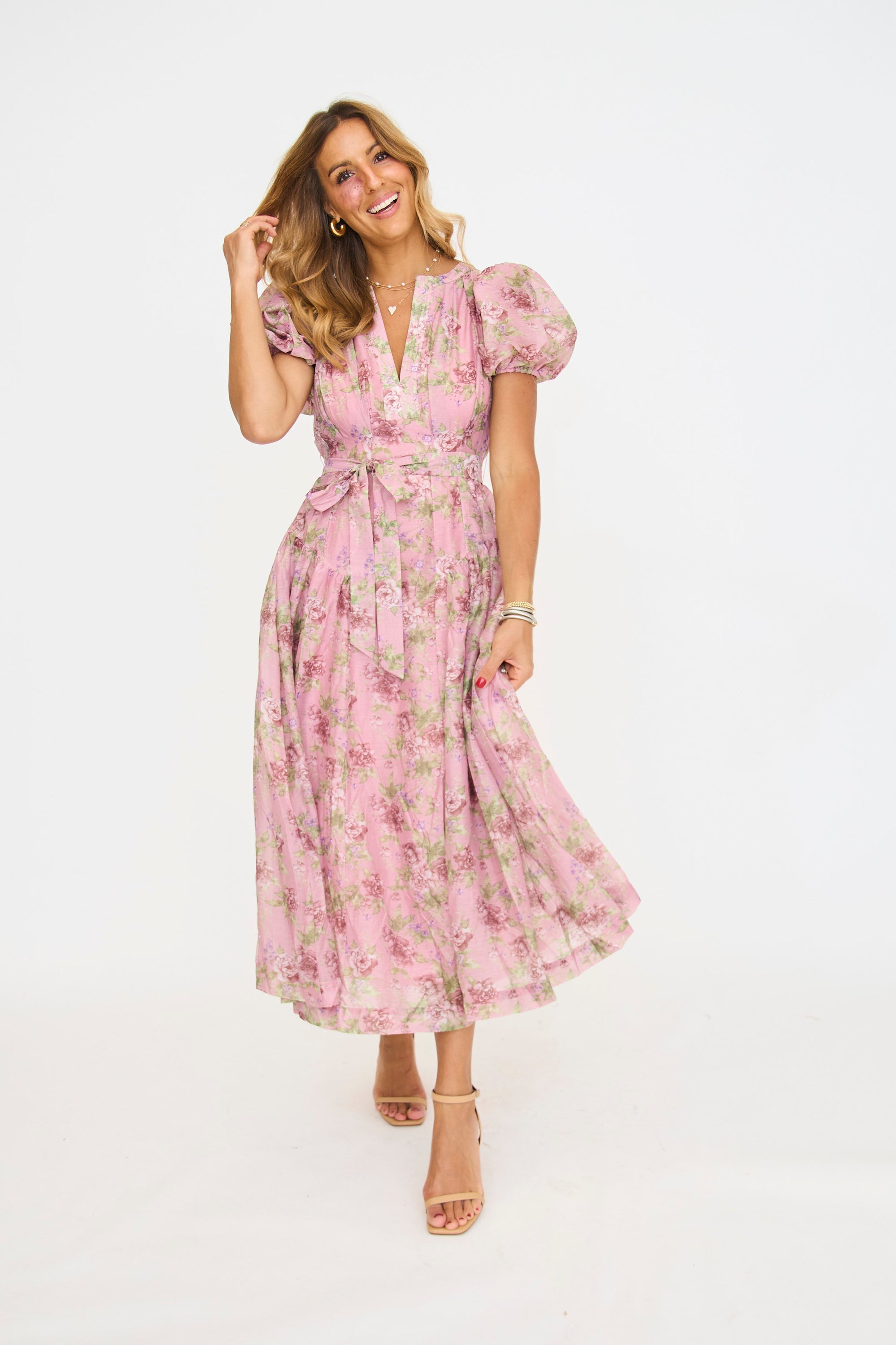 Michelle Floral Belted Midi Dress