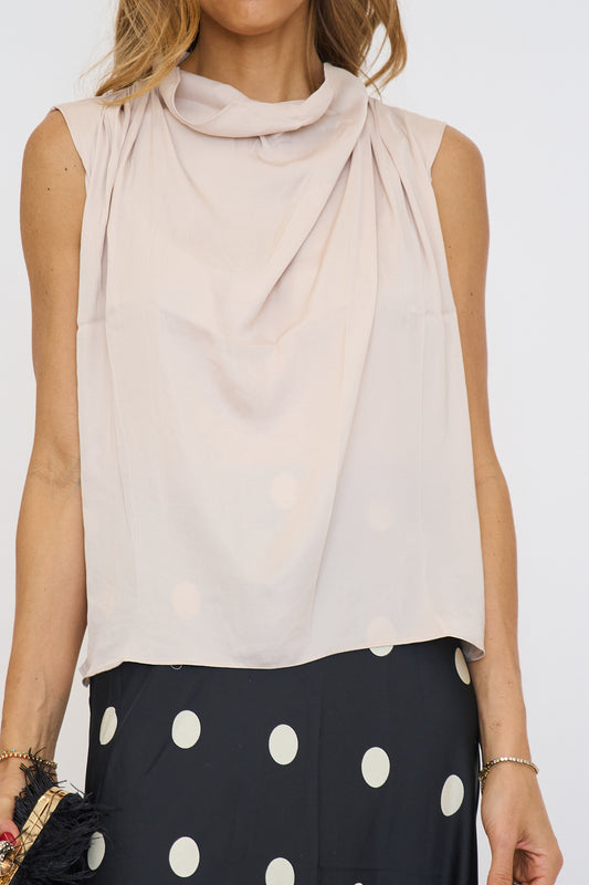 Draped Sleeveless Top with Gathered Neckline