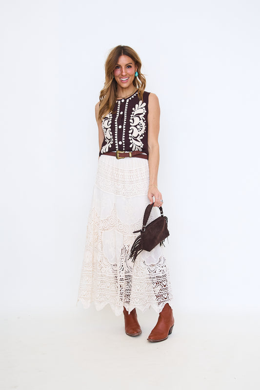 Embroidered Sleeveless Knitted Vest Top