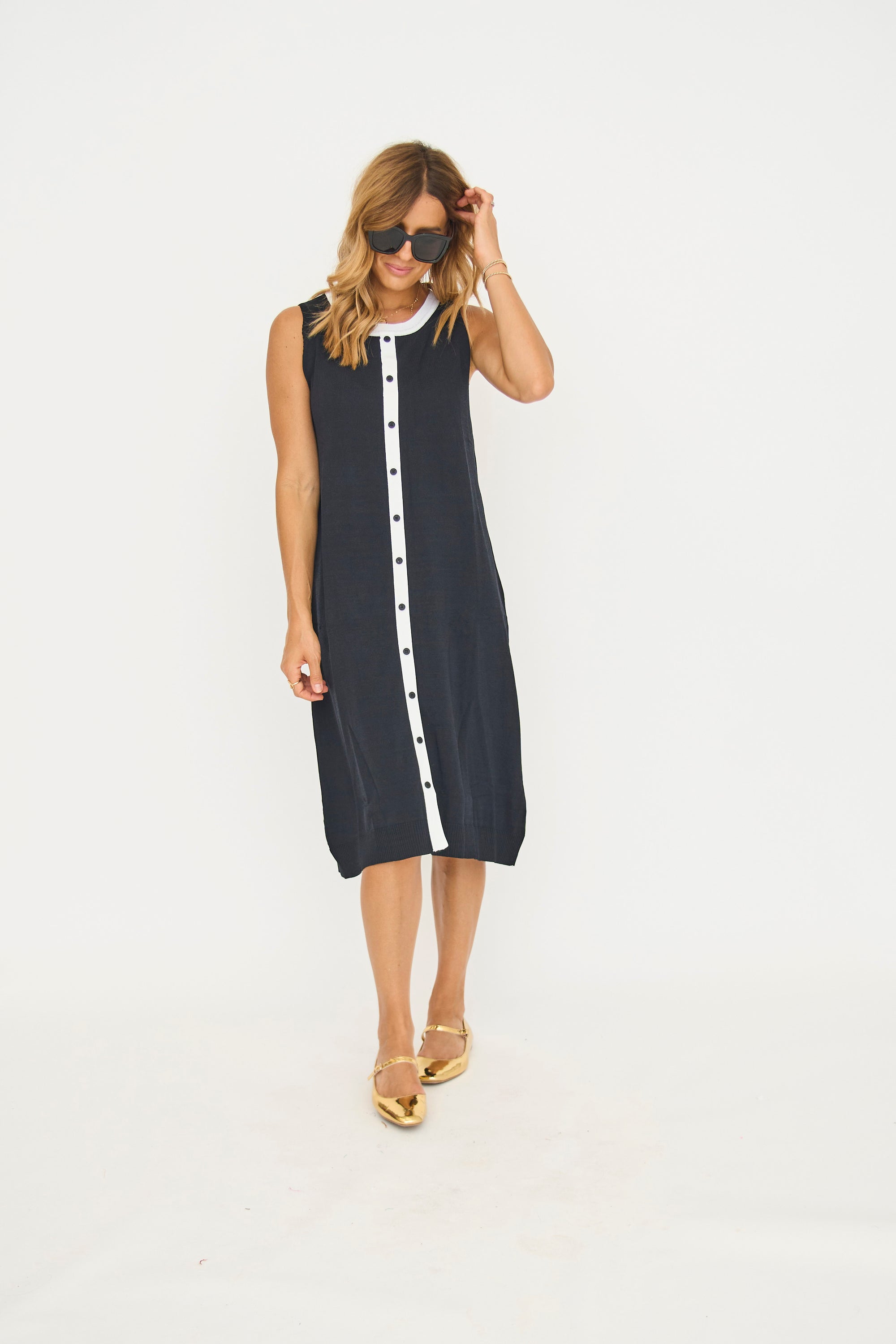 White Contrast Midi Knit Dress