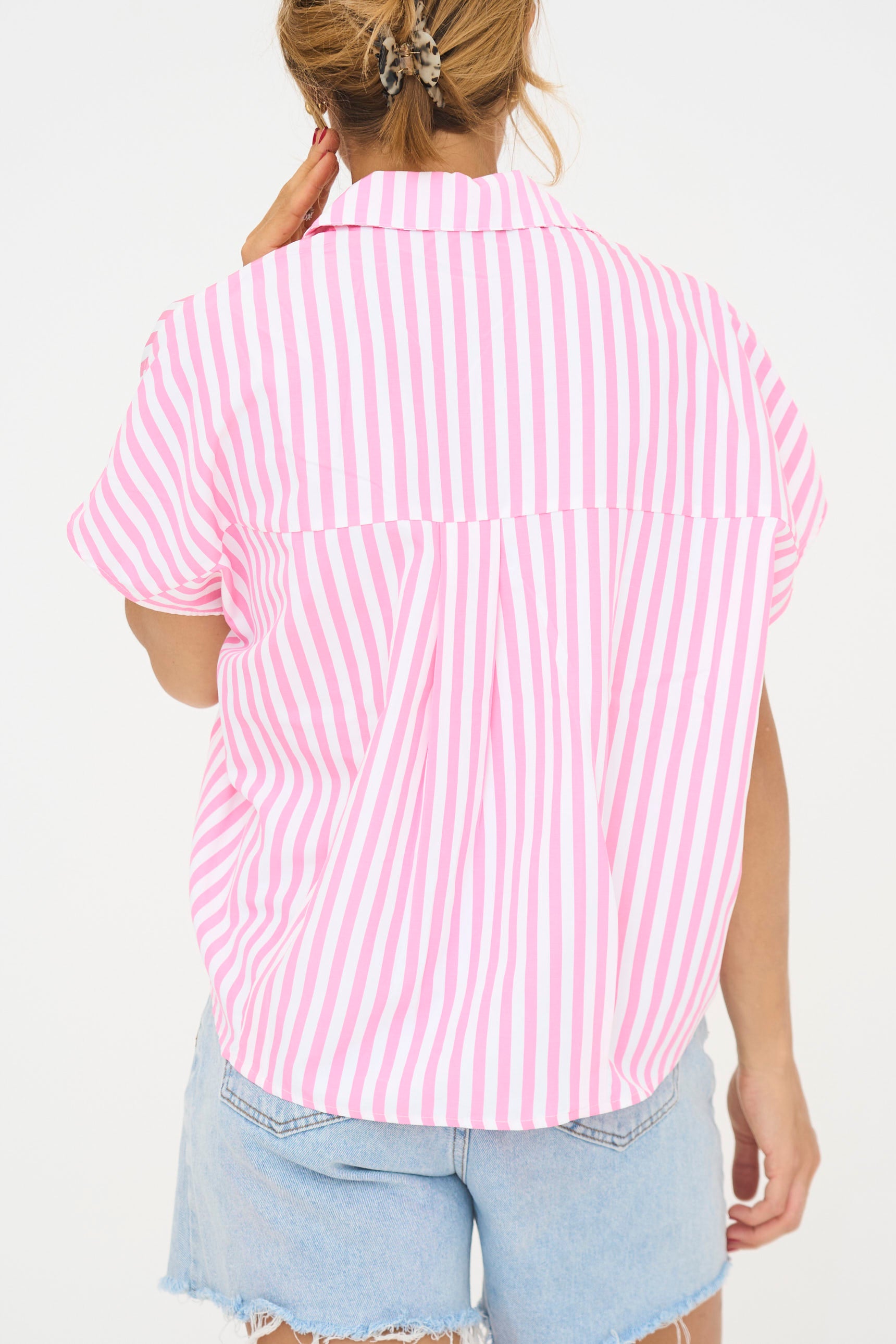 Mandy Stripe Poplin Vneck Top