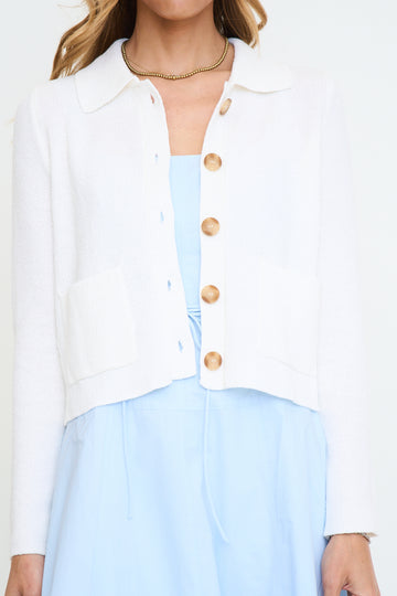 Collared Button Down Long Sleeve Knit Cardigan