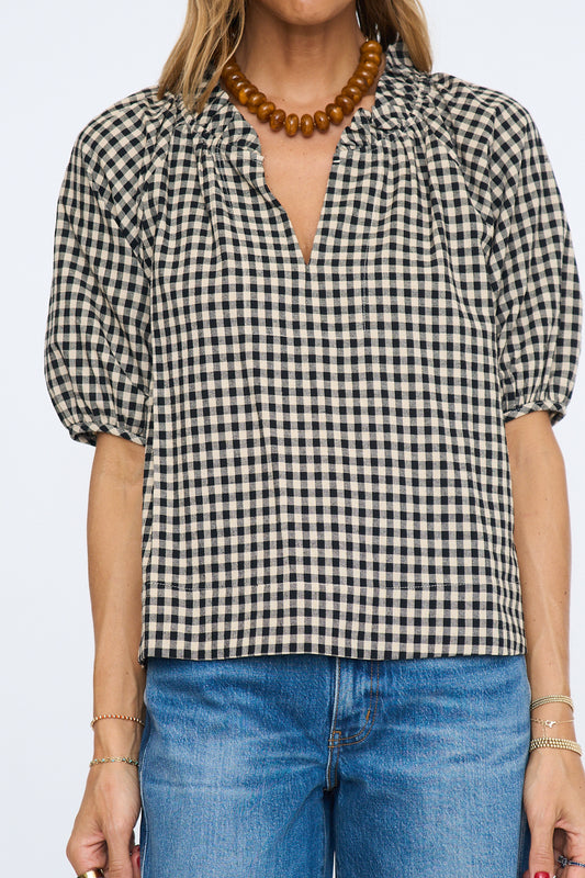 Alex Gingham Split Neck Blouse