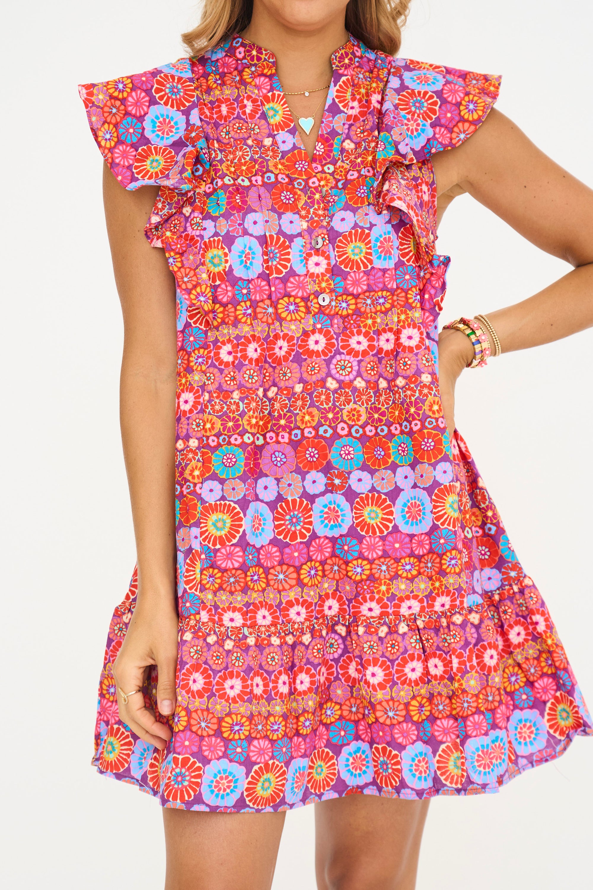 Amberlyn Floral Print Pintuck Mini Dress