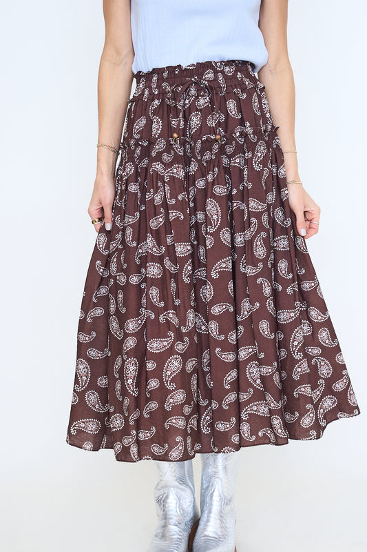 Paisley Print Skirt with Smocked Detail