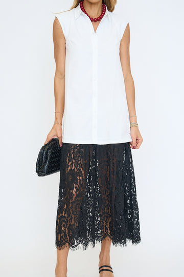 Lace Trim Midi Shirt Dress