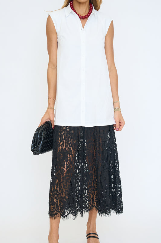 Lace Trim Midi Shirt Dress