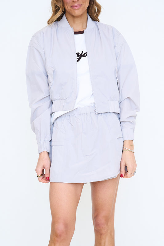 Stretch Woven Bomber Jacket and Skort Set