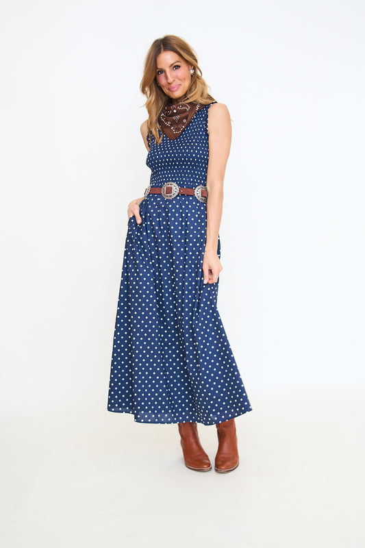 Ivany Polka Dot Cecil Smocked Midi Dress