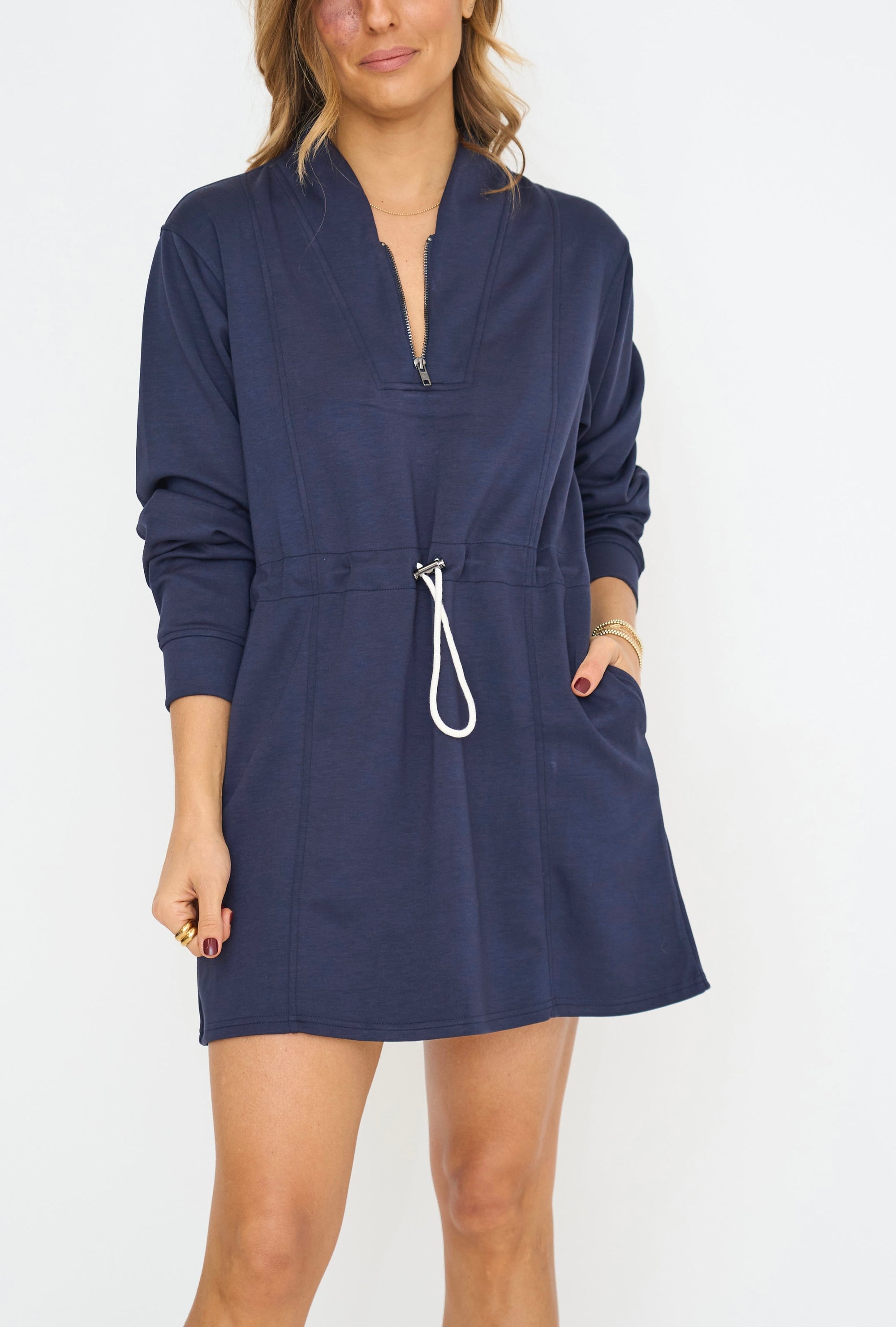 Drawstring Long Sleeve Athleisure Dress