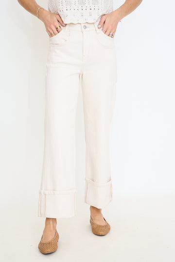 Ecru Super High Rise Cuffed Wide Leg Jean