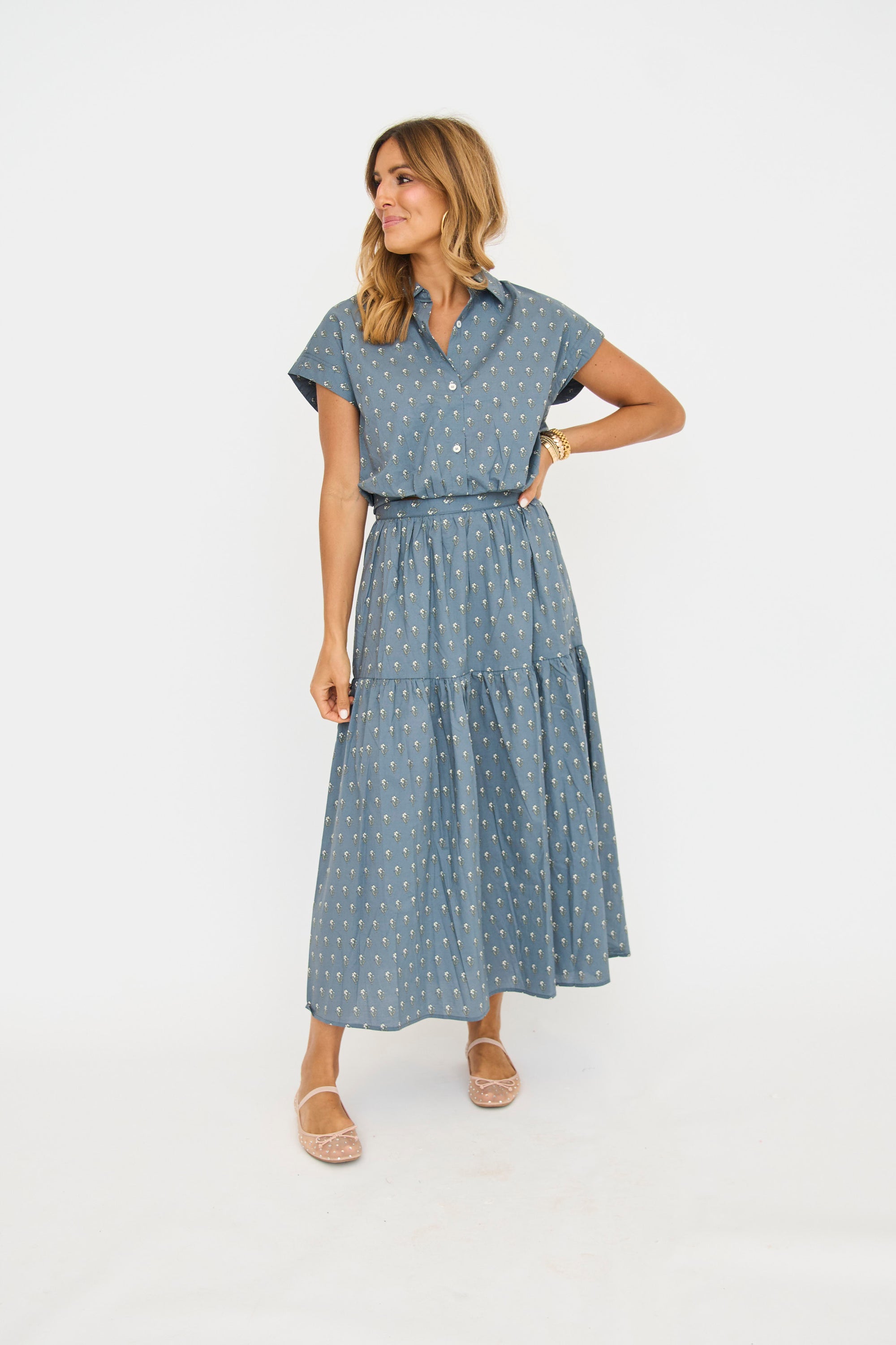 Evelyn Skirt Set in Dusty Blue