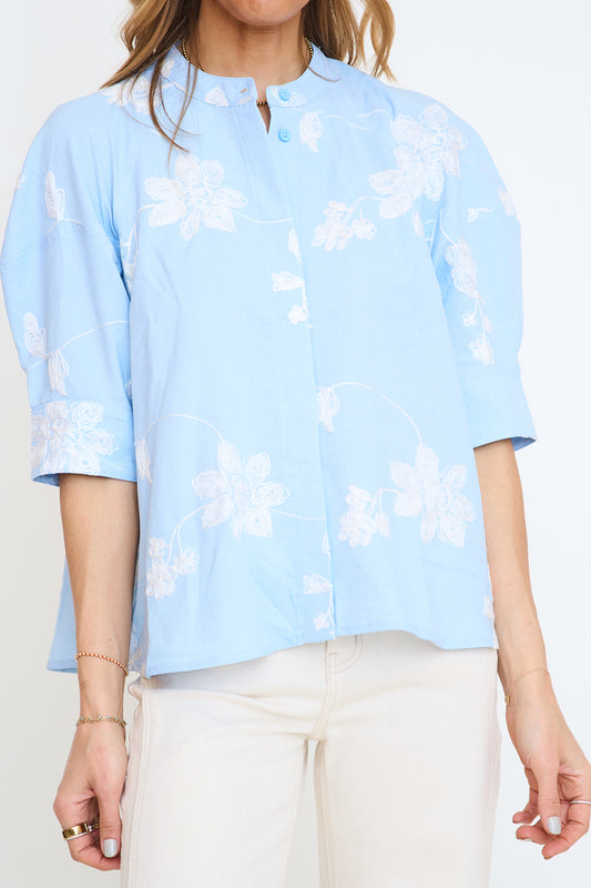 Floral Embroidered Button Down Top