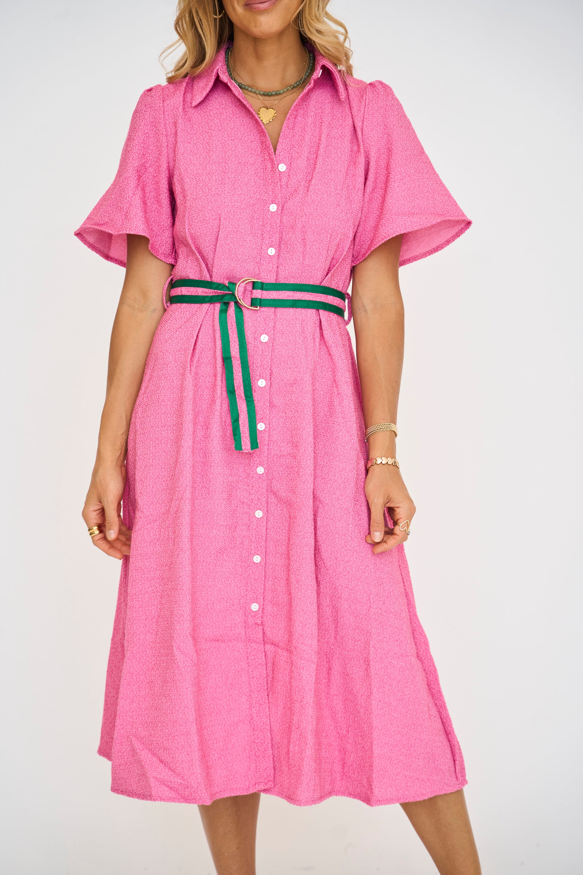 Penny Pink Collared Tweed Dress