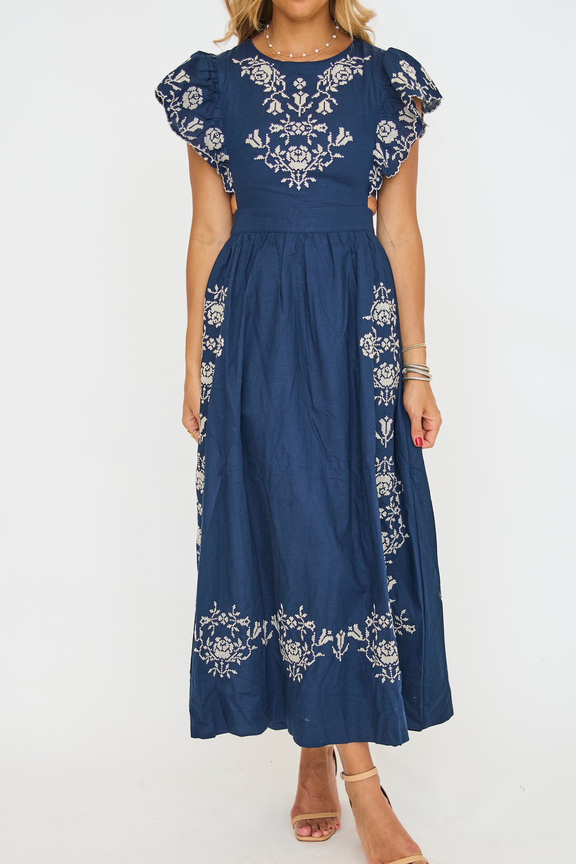 Liza Embroidered Navy Maxi