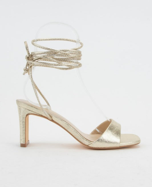 Metallic Lace Up Block Heel