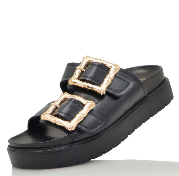 Gold Buckle Platform Sandals - Lady Hart