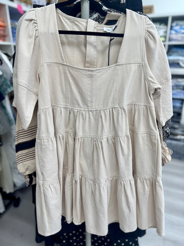 Cream Denim Babydoll Dress