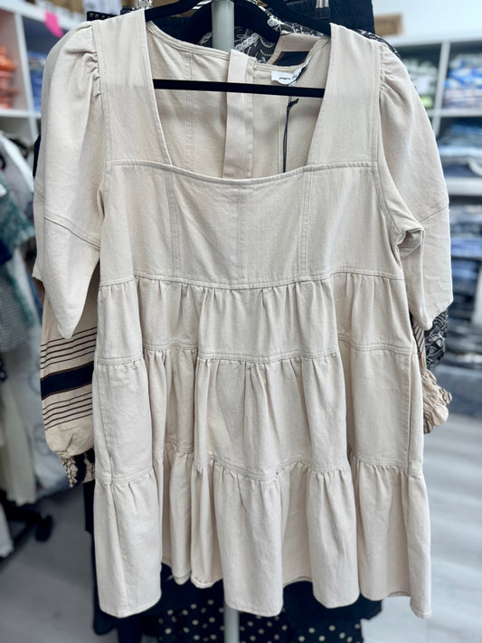 Cream Denim Babydoll Dress