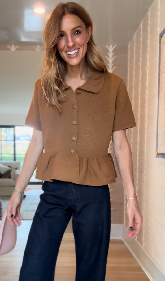 Button Up Knit Peplum Top