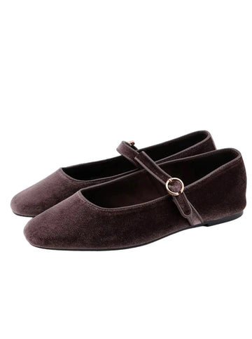 Annabelle Velvet Mary Janes - Taupe