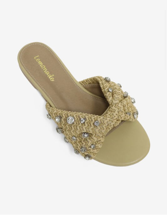 Rhinestone Raffia Slide Sandals