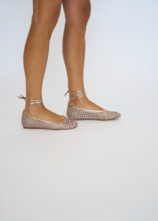 Sadie Ballet Flat in Gold Hand Woven