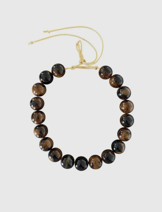 Chunky Beaded Necklace - Woodgrain