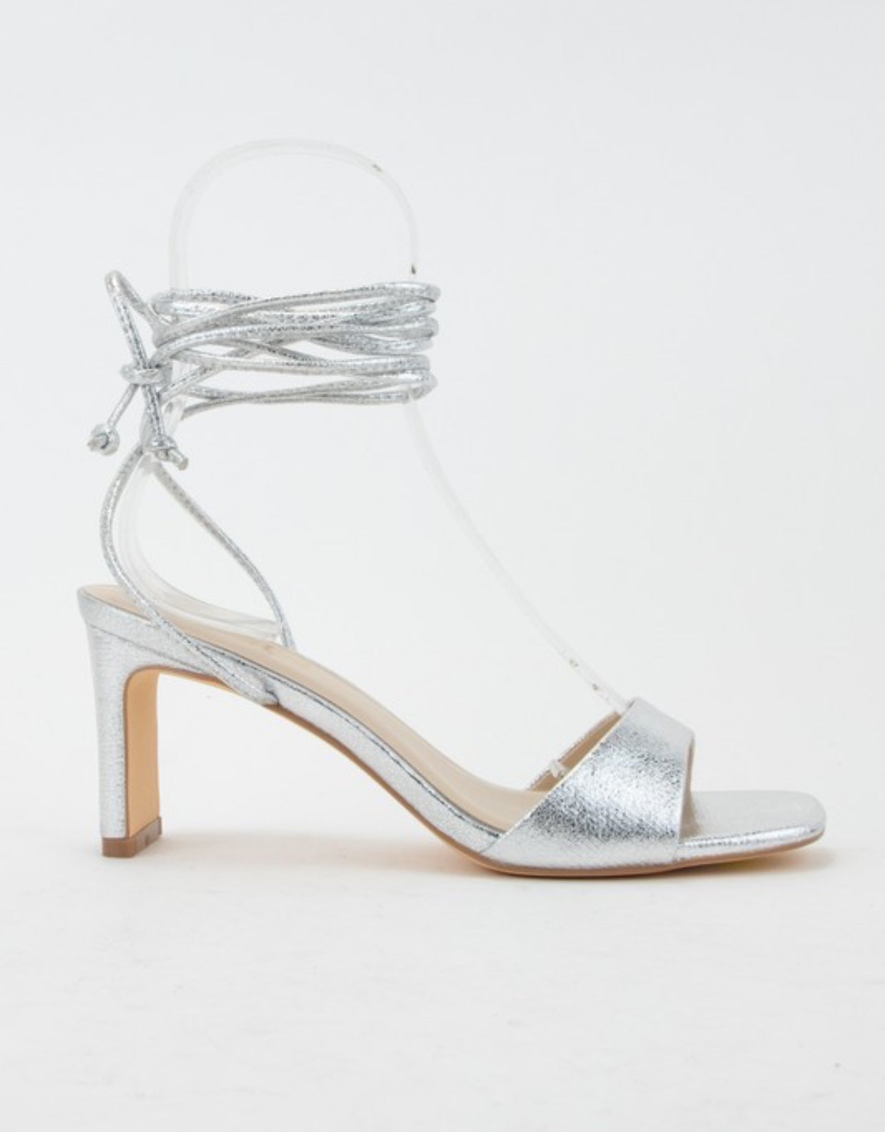 Metallic Lace Up Block Heel