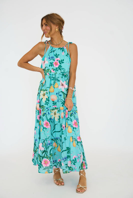 Summer Flower With Shell Halter Maxi Dress