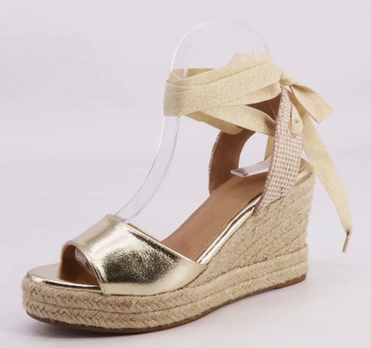 Gold Open-Toe Wedge