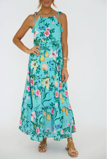 Summer Flower With Shell Halter Maxi Dress