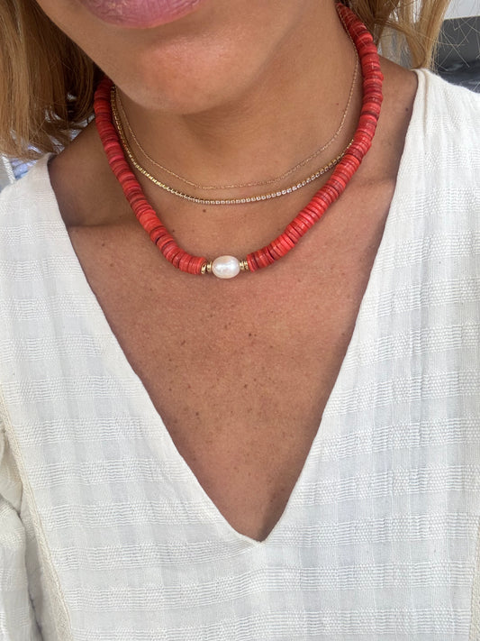 Coral and Pearl Handmade Beaded Necklace