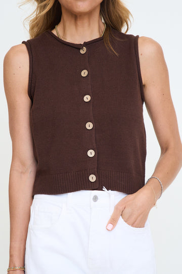 Raw Edge Button Down Knit Cardigan Vest Top