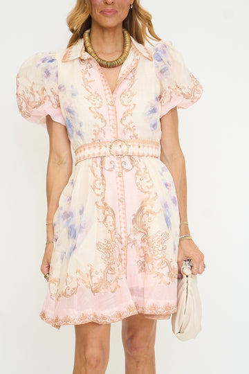 Short Sleeve Button Down Belted Mini Dress