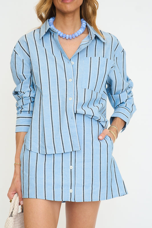 Foster Stripe Skort Set - Light Blue