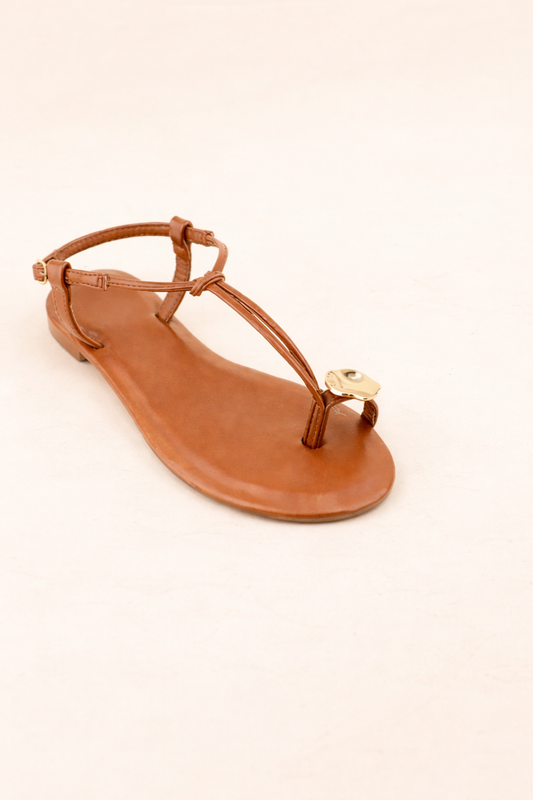 Sleek Gold Tone Ornament Sandals