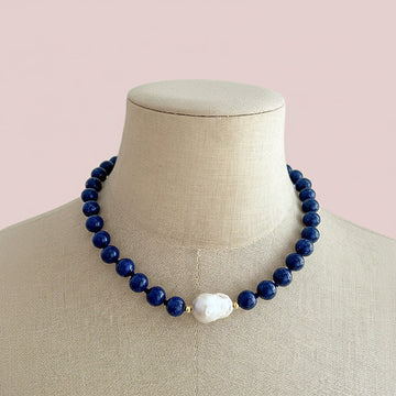 Lapis and Pearl Beaded Necklace