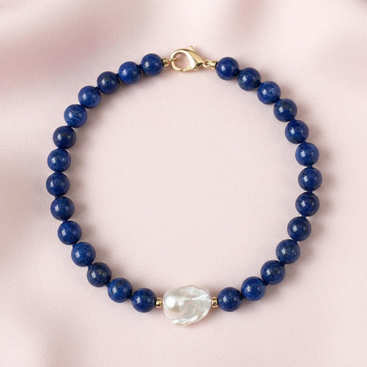 Lapis and Pearl Beaded Necklace