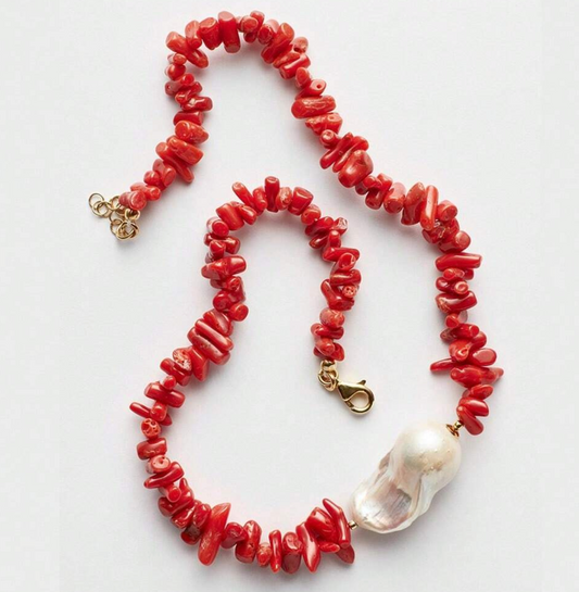 Coral and Pearl Beaded Necklace