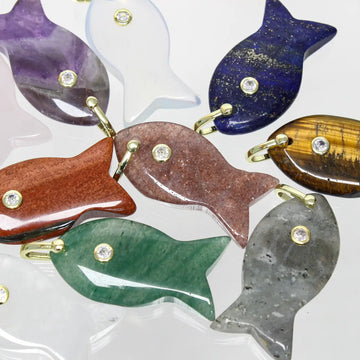 Natural Gemstone Fish Charm