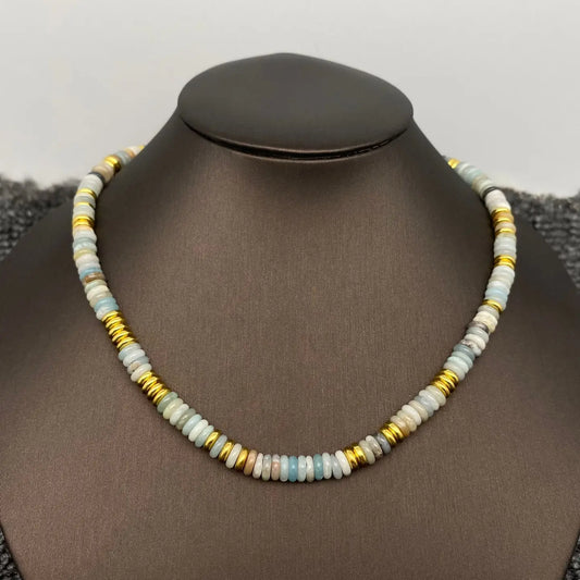 Stone & 18K Gold Plated Steel Beaded Necklace