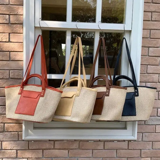 Straw Tote Bag W/Front Pocket