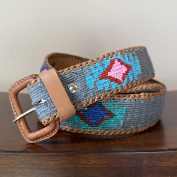 Blue-Grey Handwoven Guatemalan Whip-Stitched Belt