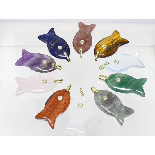 Natural Gemstone Fish Charm
